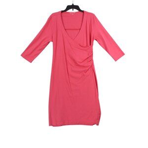 Soft Surroundings Womens Pink Ruched 3/4 Sleeve V-Neck Dress Size M Cotton Blend
